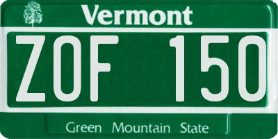 VT license plate ZOF150