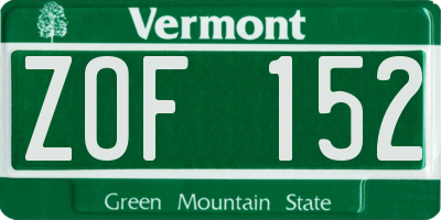 VT license plate ZOF152