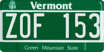 VT license plate ZOF153
