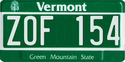 VT license plate ZOF154