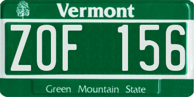VT license plate ZOF156