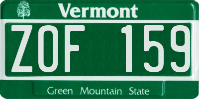 VT license plate ZOF159