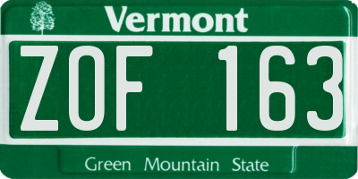 VT license plate ZOF163