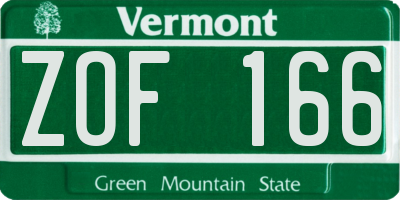 VT license plate ZOF166