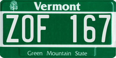 VT license plate ZOF167