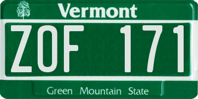 VT license plate ZOF171