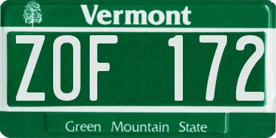 VT license plate ZOF172