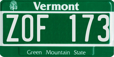 VT license plate ZOF173