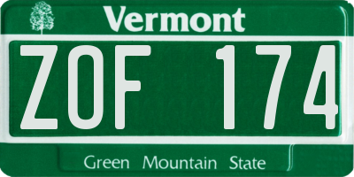 VT license plate ZOF174