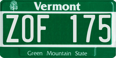 VT license plate ZOF175