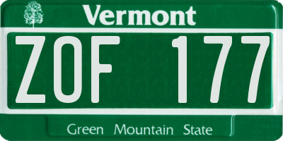 VT license plate ZOF177