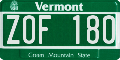 VT license plate ZOF180
