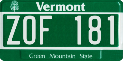 VT license plate ZOF181