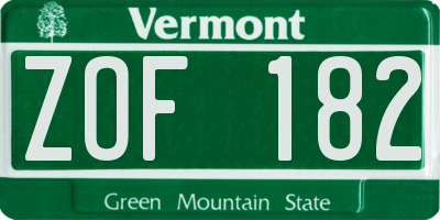 VT license plate ZOF182