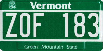 VT license plate ZOF183