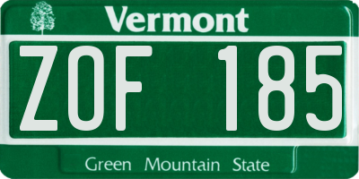 VT license plate ZOF185