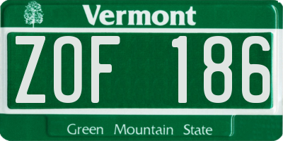 VT license plate ZOF186