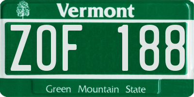 VT license plate ZOF188