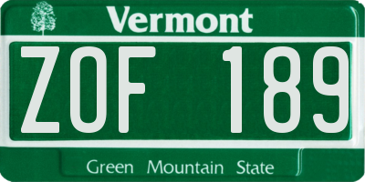 VT license plate ZOF189