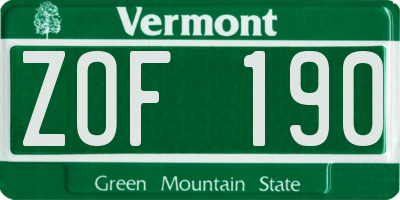 VT license plate ZOF190