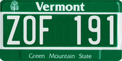 VT license plate ZOF191