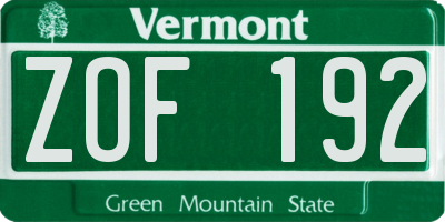 VT license plate ZOF192