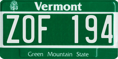 VT license plate ZOF194