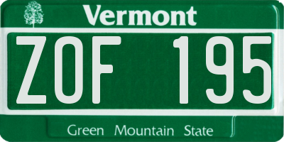 VT license plate ZOF195