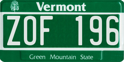 VT license plate ZOF196