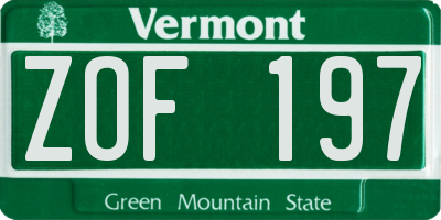 VT license plate ZOF197