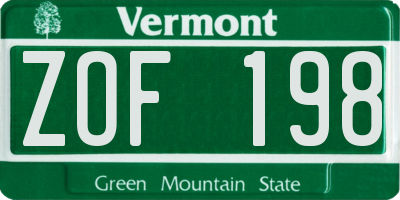 VT license plate ZOF198