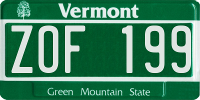 VT license plate ZOF199