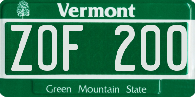 VT license plate ZOF200