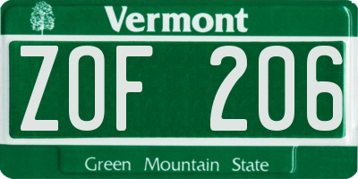 VT license plate ZOF206