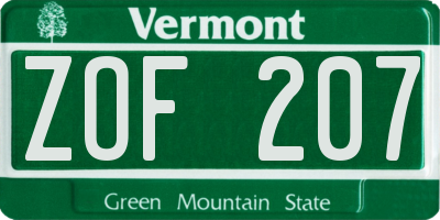 VT license plate ZOF207