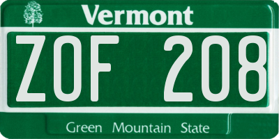 VT license plate ZOF208