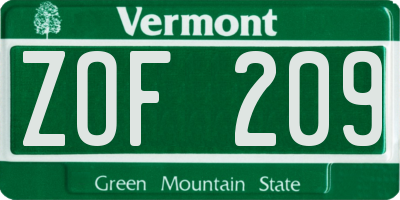 VT license plate ZOF209