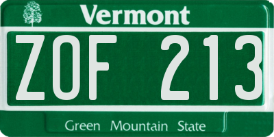 VT license plate ZOF213