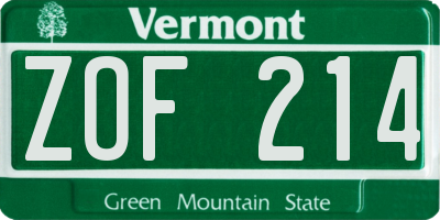 VT license plate ZOF214