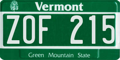 VT license plate ZOF215