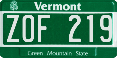 VT license plate ZOF219