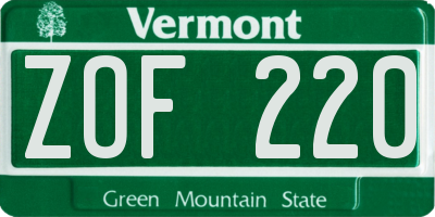 VT license plate ZOF220