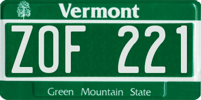 VT license plate ZOF221
