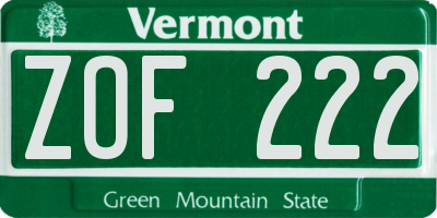 VT license plate ZOF222