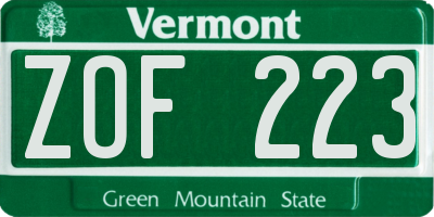 VT license plate ZOF223