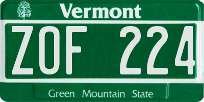 VT license plate ZOF224
