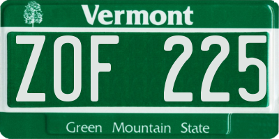 VT license plate ZOF225