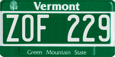 VT license plate ZOF229