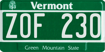 VT license plate ZOF230