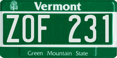VT license plate ZOF231